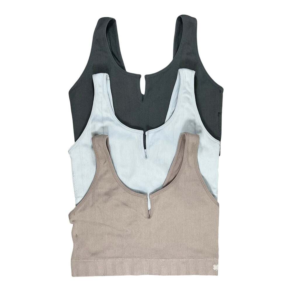 Lucky Brand 3-Pack Seamless Ribbed Notch Neck Crop Tank Top Bralettes
